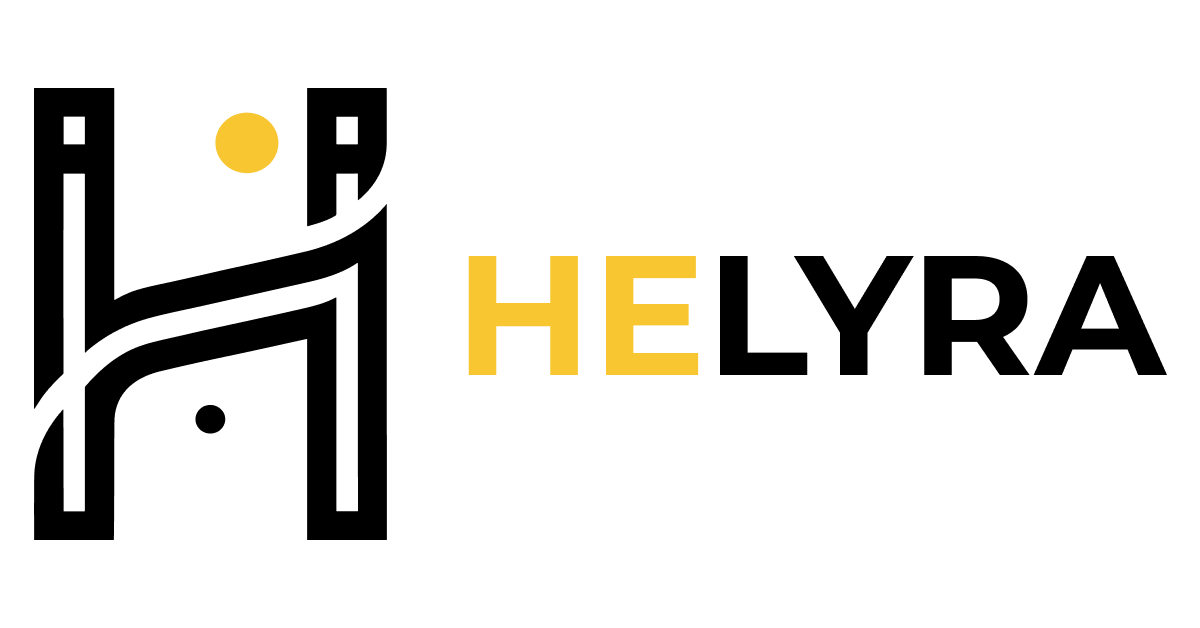 Logo Helyra en noir et jaune, représentant un design moderne et dynamique.